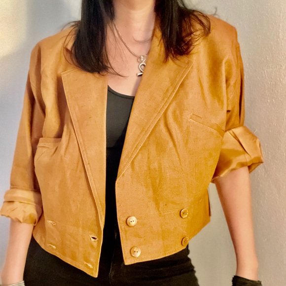 Linen Double Breasted Cropped Structure Jacket - Picture 5 of 16